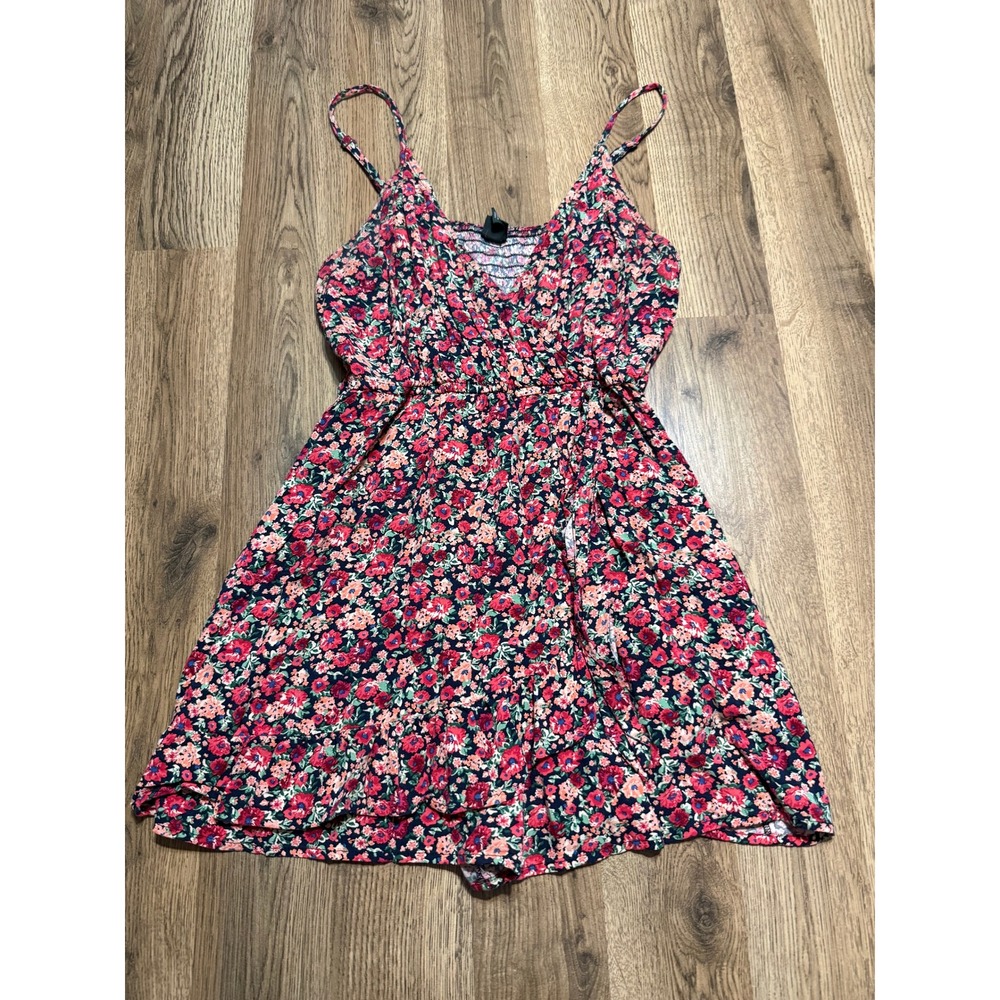 Wild Fable Romper Womens Large Floral Black Red Green Tank Top Vneck Shorts